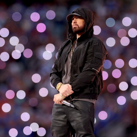 Eminem performs during the Pepsi Super Bowl LVI Halftime Show at SoFi Stadium on February 13, 2022 in Inglewood, California.