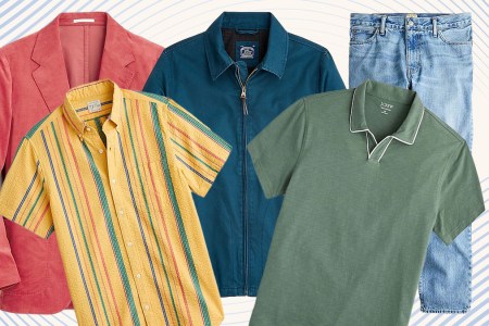 a collage of items from the J.Crew Memorial Day Sale on a striped background