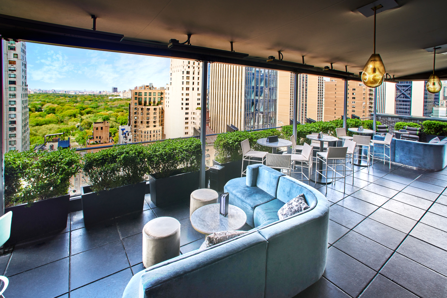 Central Park view from interior of Life Rooftop at Le Meridien