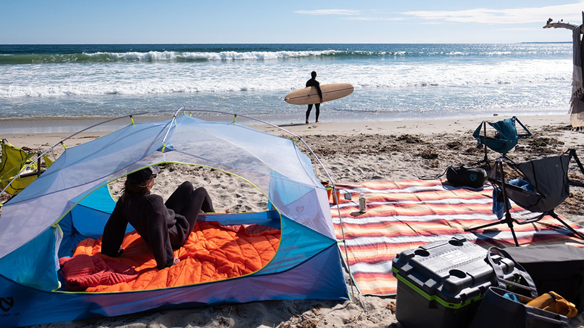 a model shoot of a tent on a beach