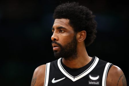 Kyrie Irving of the Brooklyn Nets during Game Two of the playoffs against the Celtics