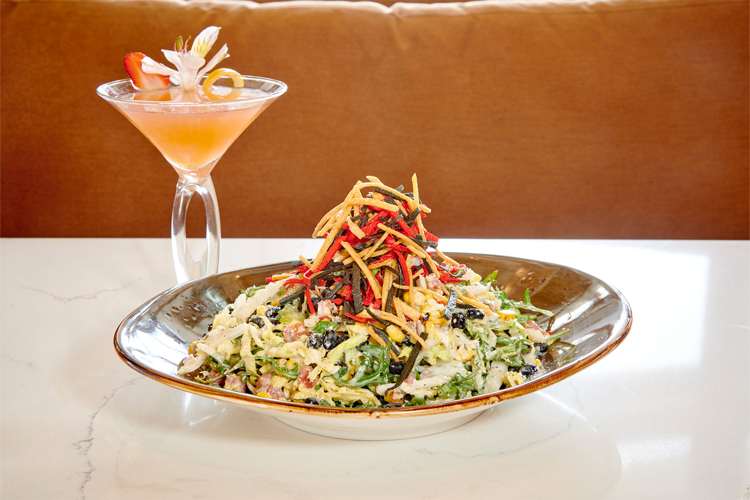 Baja Salad and cocktail from Smoke City Char Bar