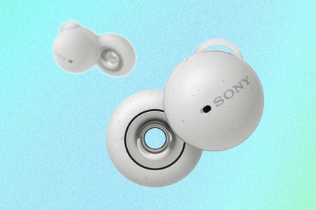 A pair of Sony LinkBuds, an unusually-shaped new pair of "open" earbuds