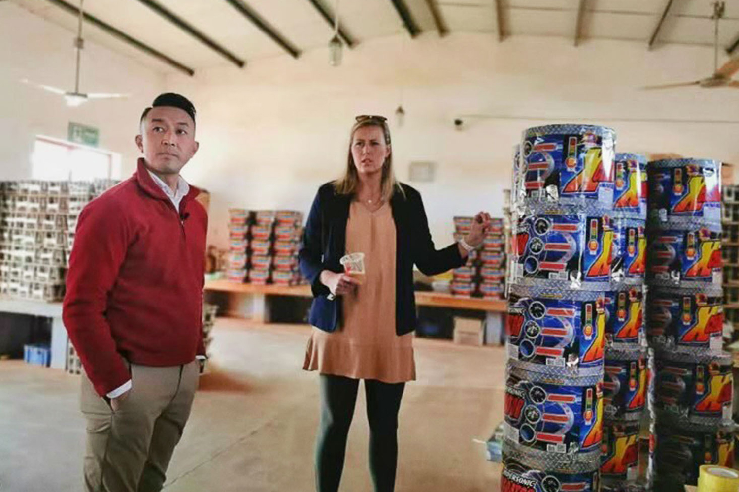 Jessi Dragoiu of Phantom Fireworks in China visiting a fireworks factory