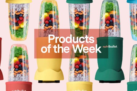 a collage of multi-colored blenders on a light pink background