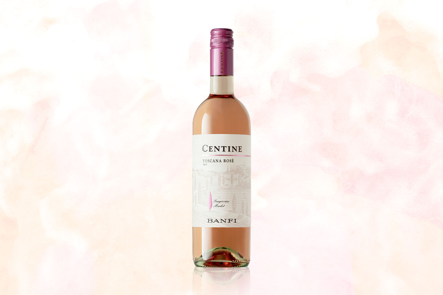 A bottle of Centine Rosé on a pale pink background