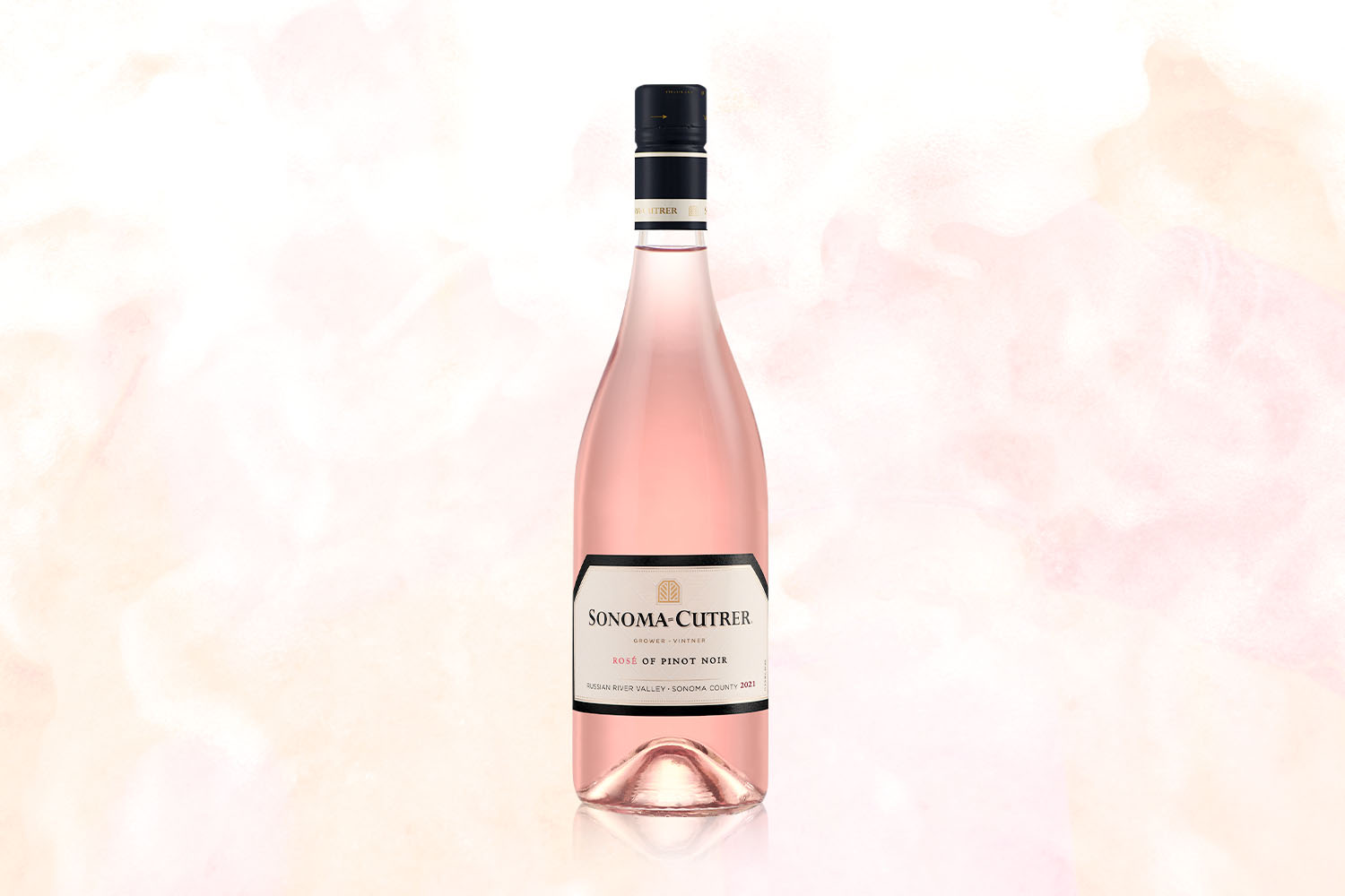 A bottle of Sonoma Cutrer Rosé on a pale pink background