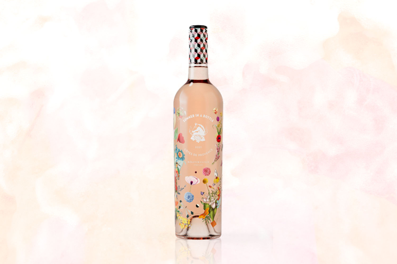 Summer in a Bottle Rosé on a pale pink background