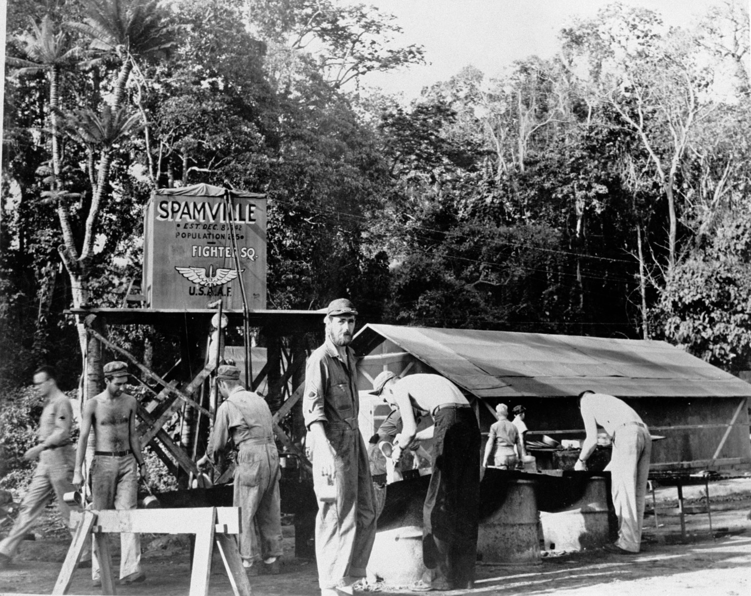 "The war ended up starting not soon after Spam was introduced. It became an integral part of the war effort for the Allied troops. These U.S. soldiers named their camp Spamville. It highlights how much they enjoyed having Spam during a time when they were overseas. Like Coca-Cola and Hershey, SPAM became part of the culture."