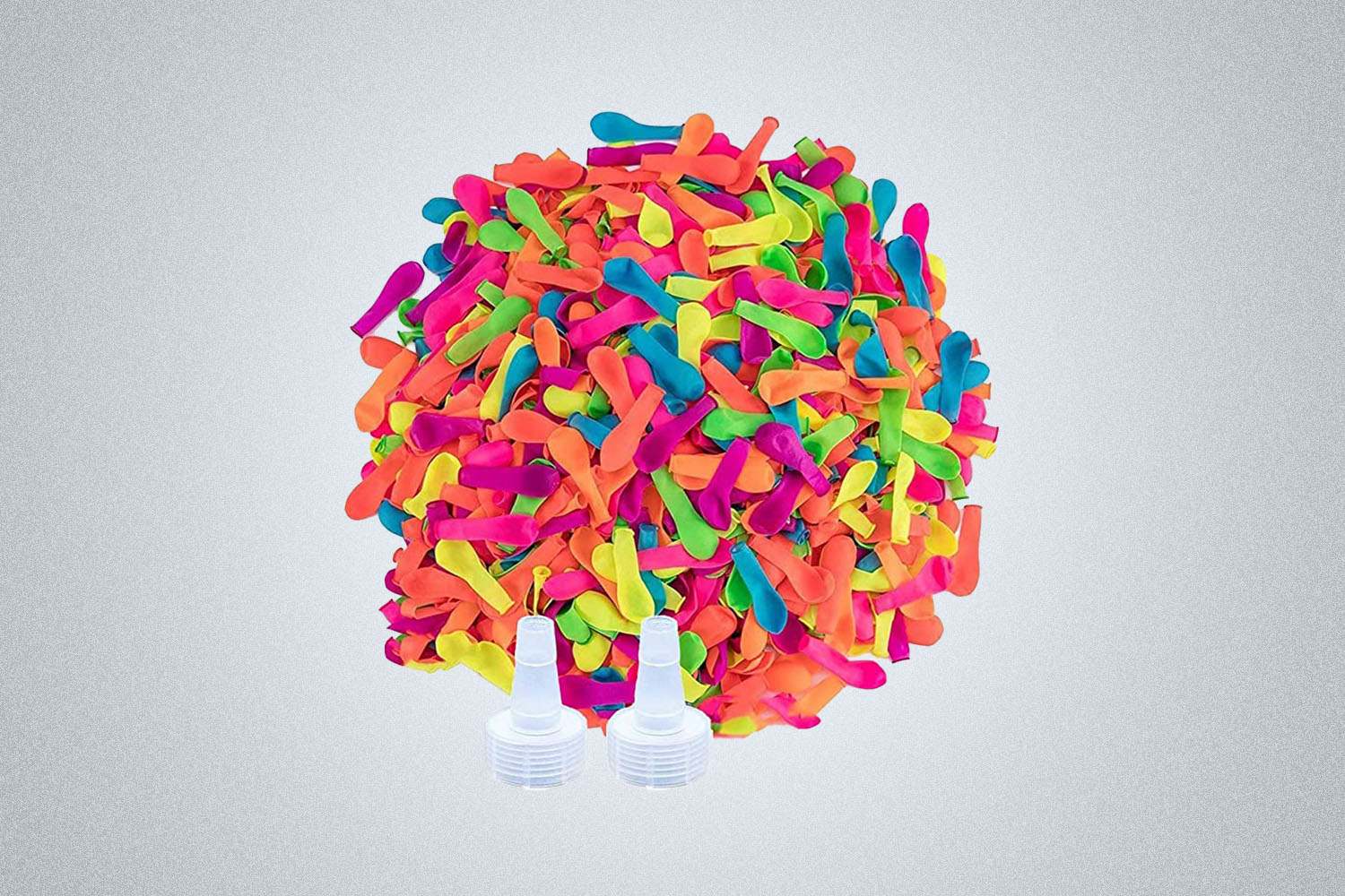 a bundle of water balloons from Amazon on a grey background