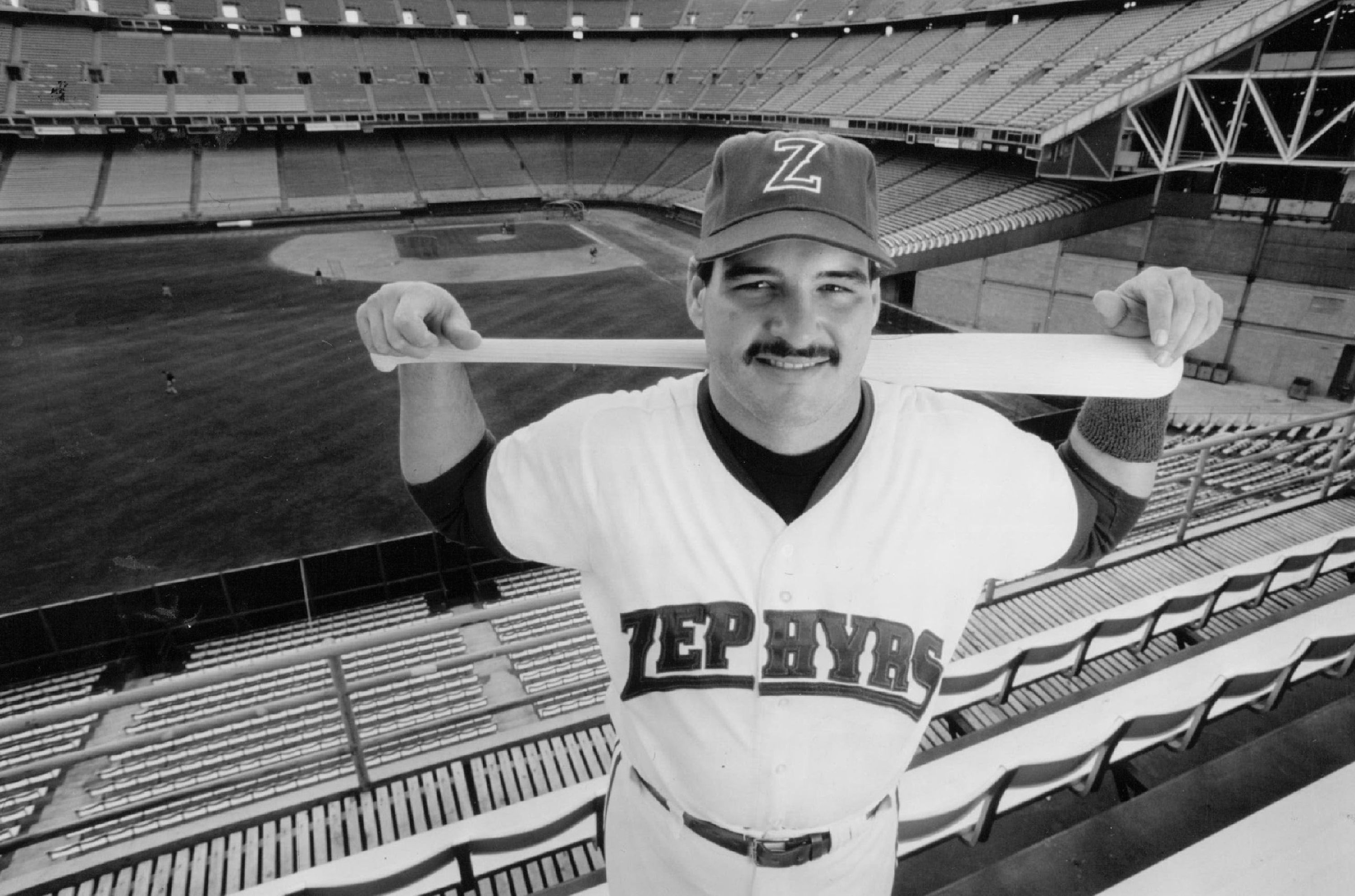 Joey Meyer at the spot where his homer hit in the upper deck of Mile High Stadium