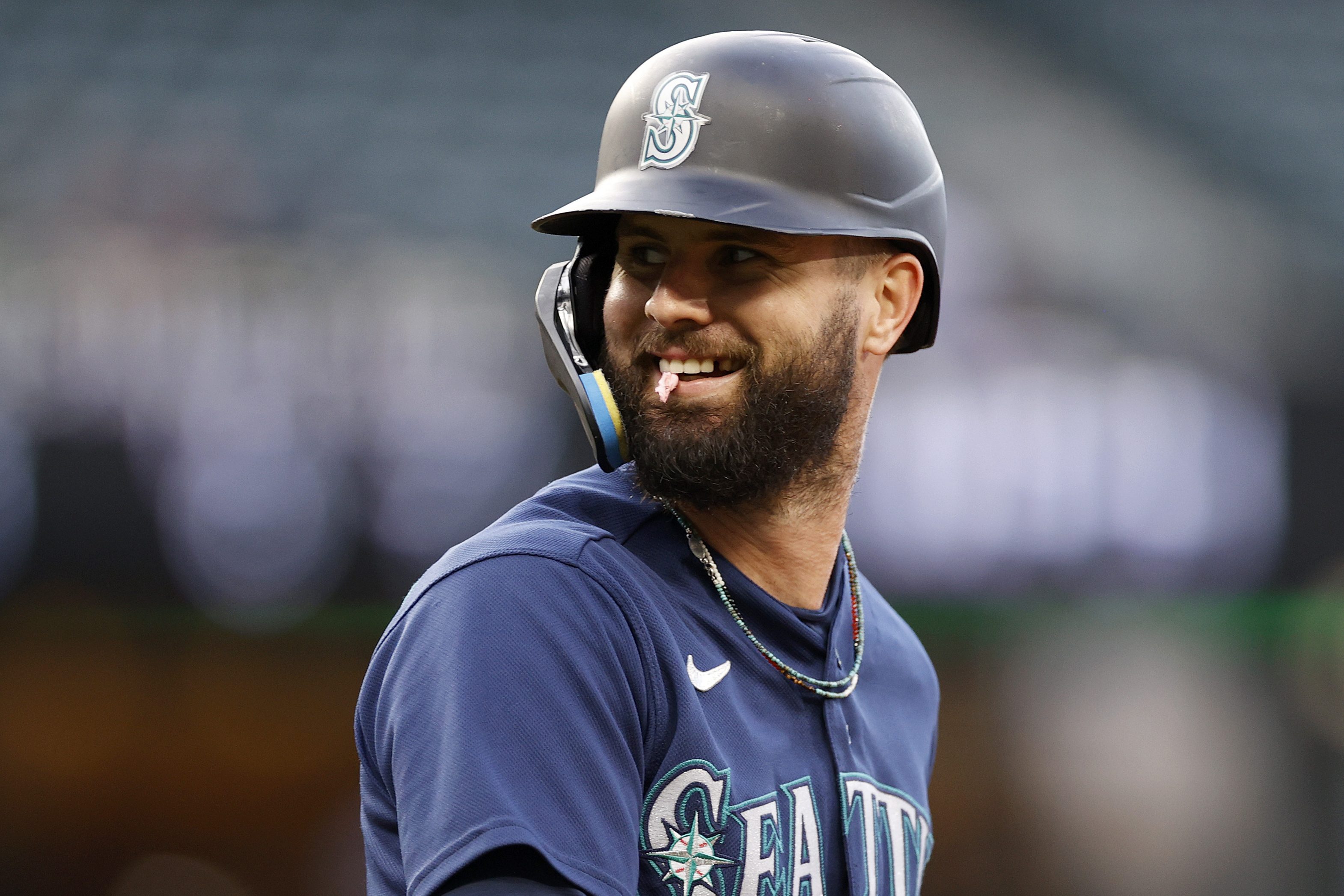 of the Seattle Mariners looks on at T-Mobile Park in Seattle.