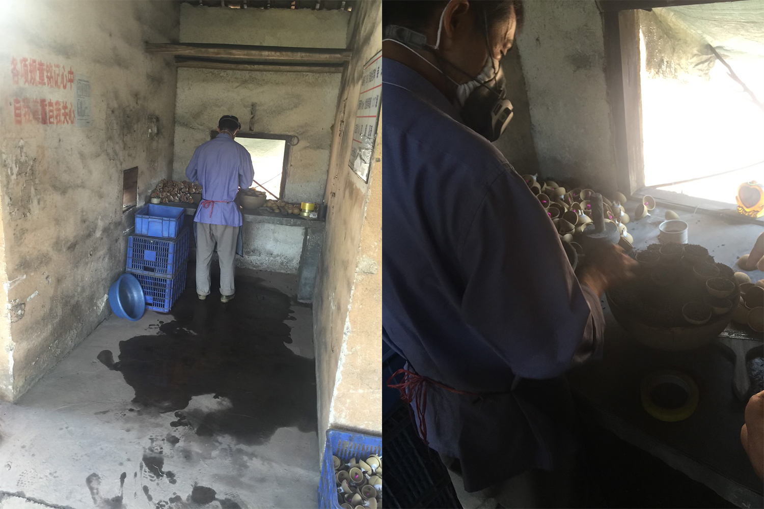 A Chinese fireworks technician mixing up chemicals to be loaded into various types of fireworks