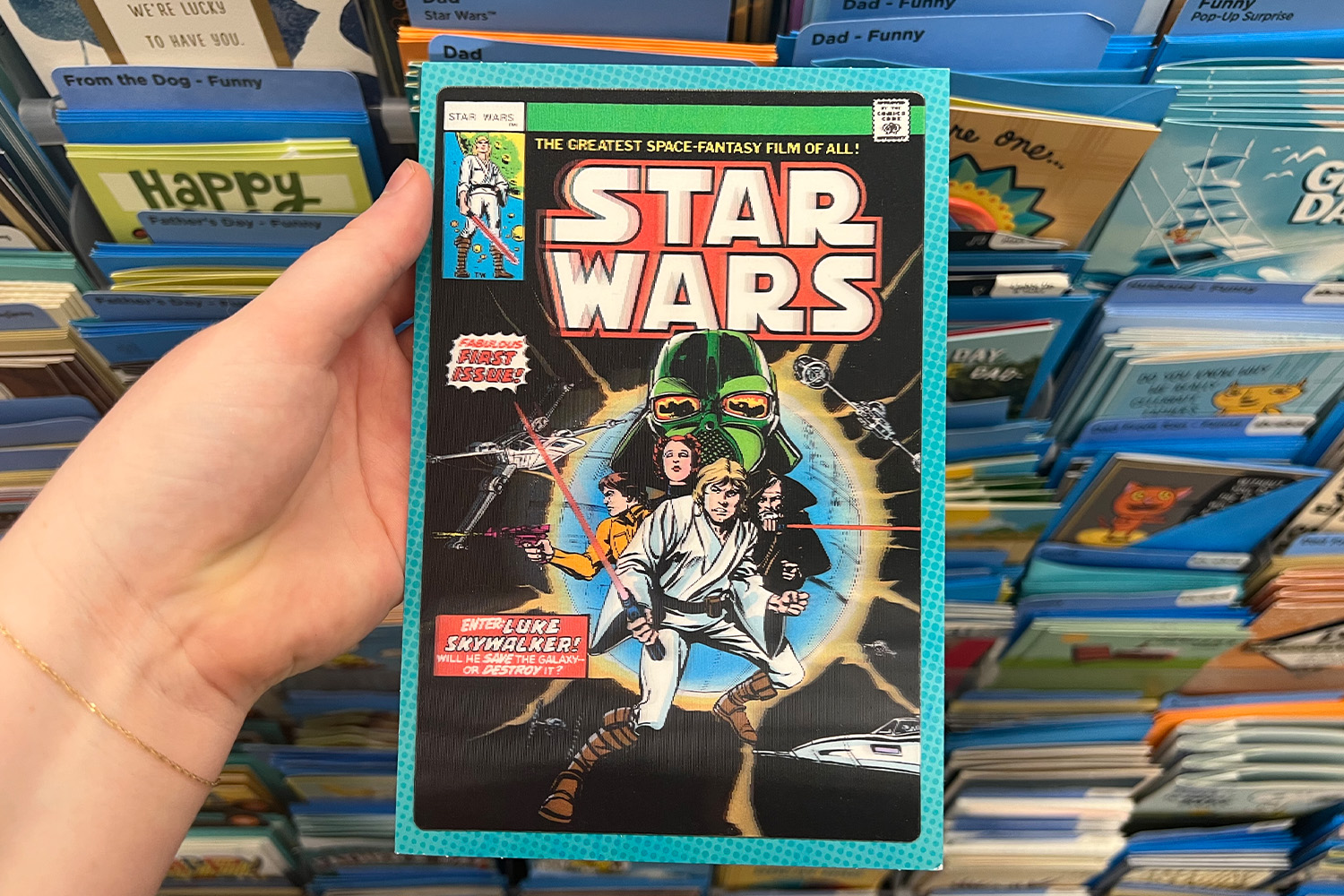 Father's Day card with Star Wars hologram on the front