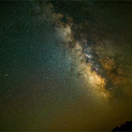 A low angle view of stars in the sky at night as seen from Copper Breaks State Park in Texas