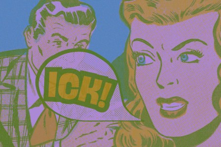 A retro cartoon with a woman saying ICK!