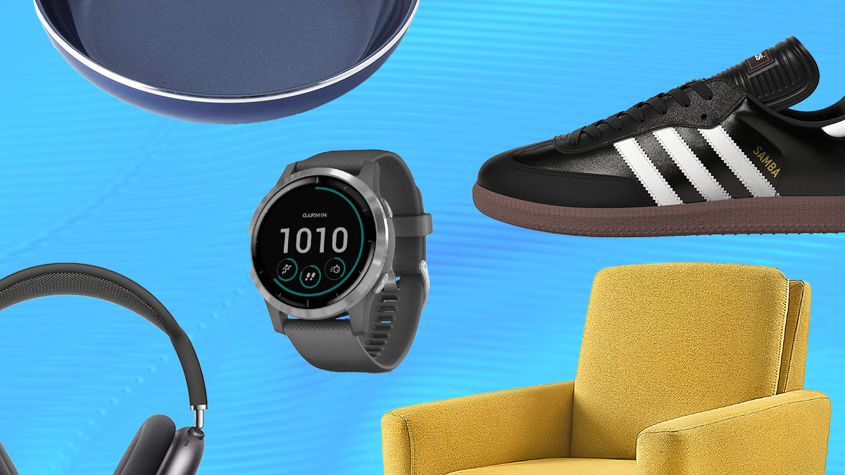 Earbuds, Garmin watch and electric kettle, deals you can still shop on Amazon, on a purple background
