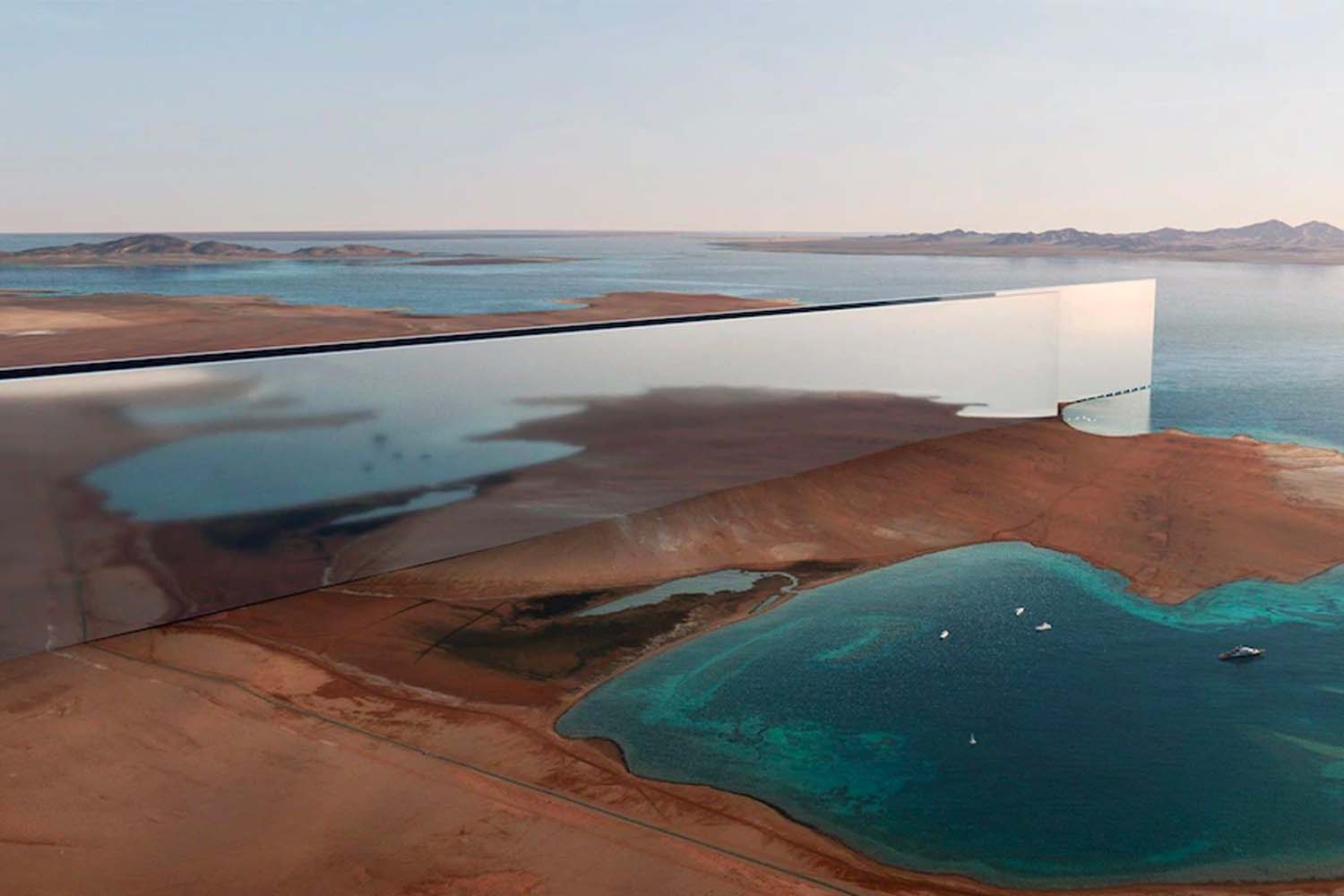 An artists' rendering of one end of the Prince Mohammed bin Salman's Mirror Line located on the Gulf of Aqaba.