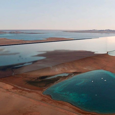 An artists' rendering of one end of the Prince Mohammed bin Salman's Mirror Line located on the Gulf of Aqaba.
