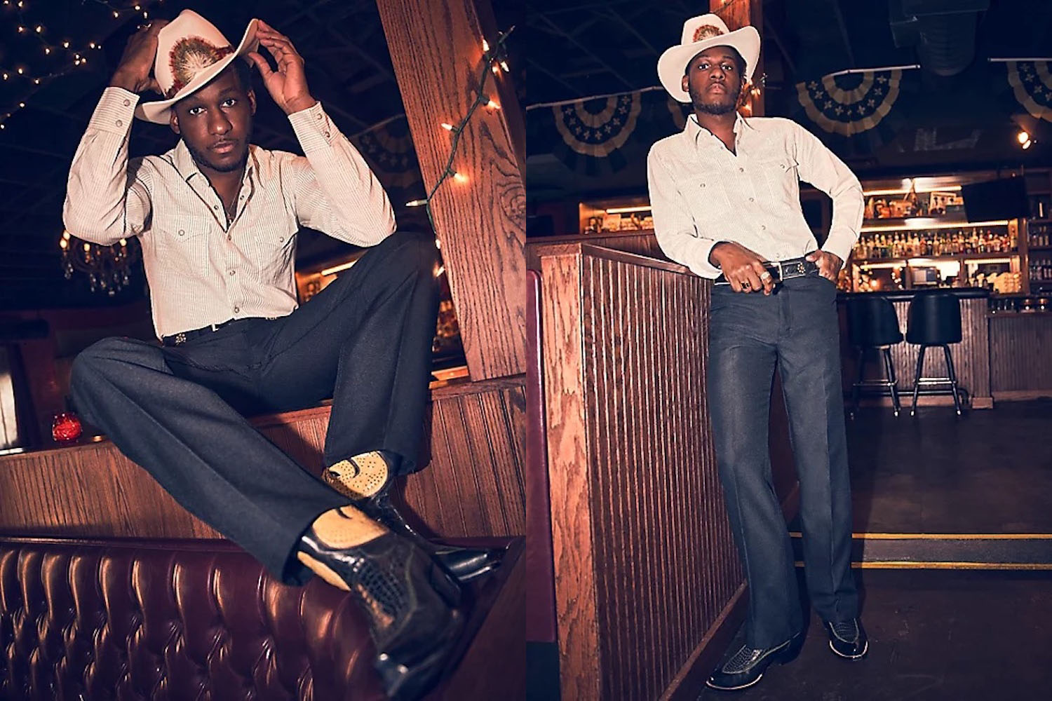 two model shots of a the wrangler ranch denim