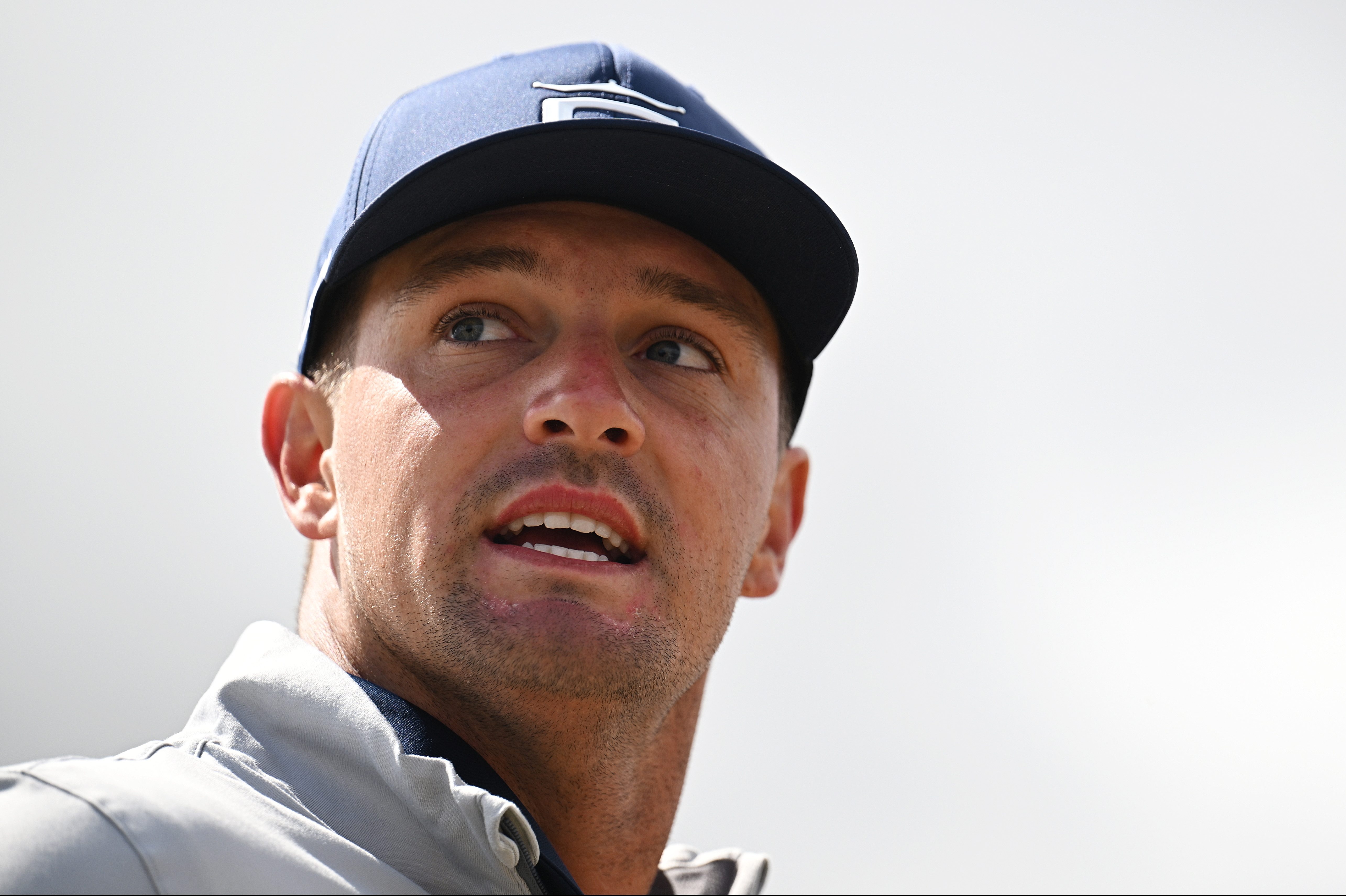 Bryson DeChambeau looks on during a practice round for The 150th Open at St Andrews in Scotland.