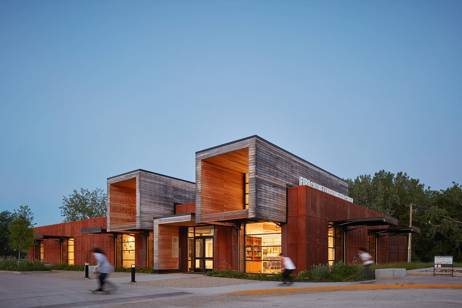 The Ford Calumet Environmental Center at Big Marsh Park in Chicago at dusk