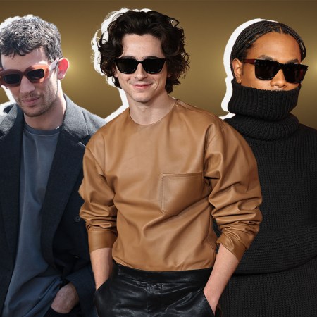 a photo of Josh O'Connor, timothee chalamet and Steve Lacy on an orange and purple background