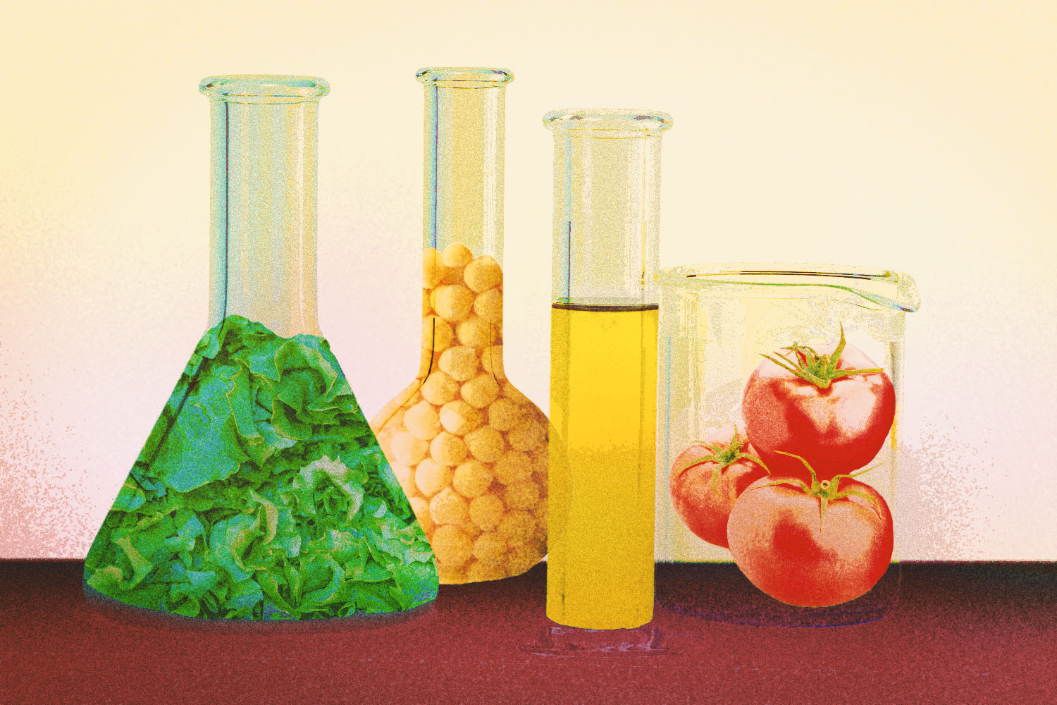Salad Ingredients in beakers