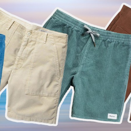 a collage of the best corduroy shorts for men on a surf background