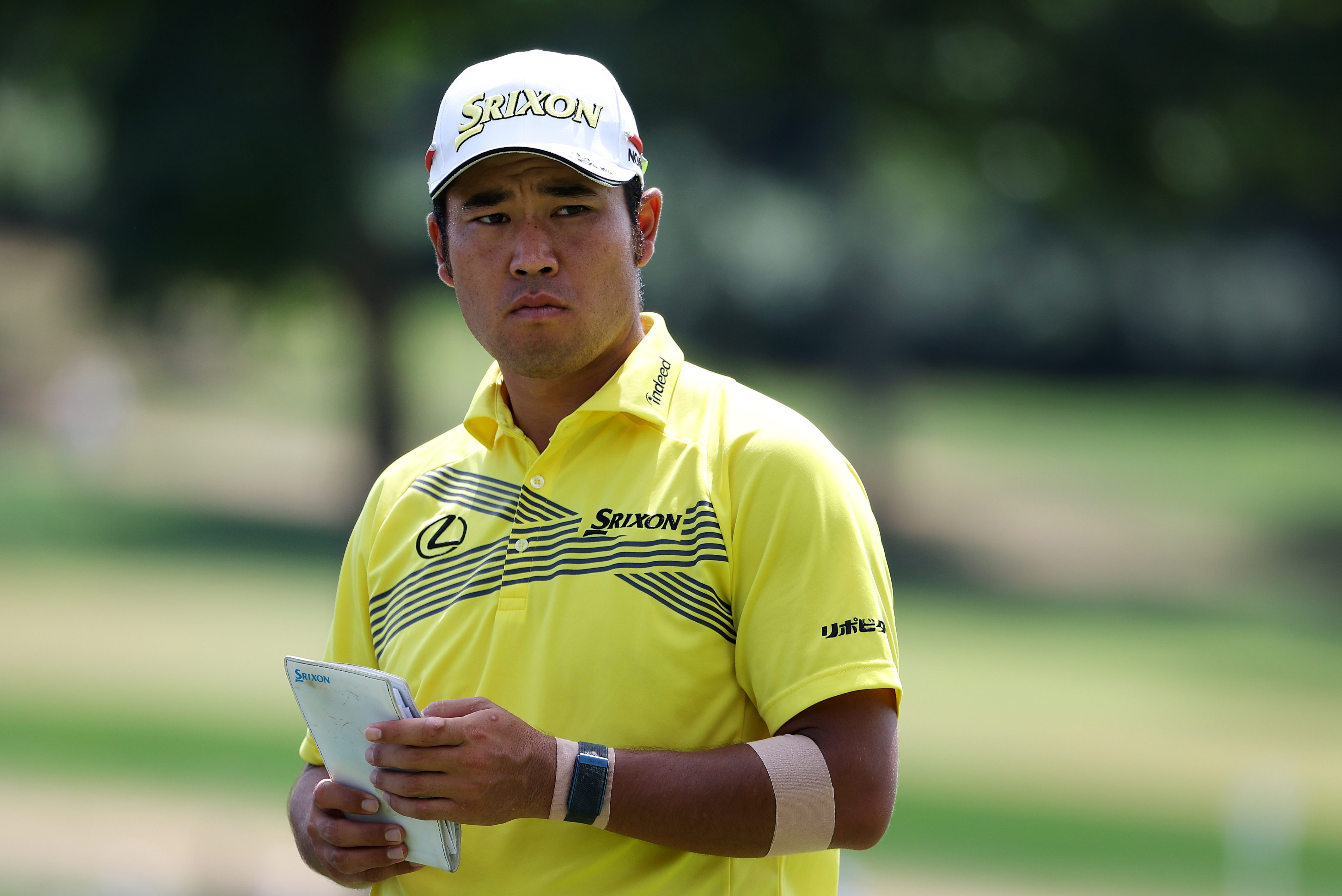 Hideki Matsuyama of Japan prepares to play a shot at the BMW Championship in Delaware.