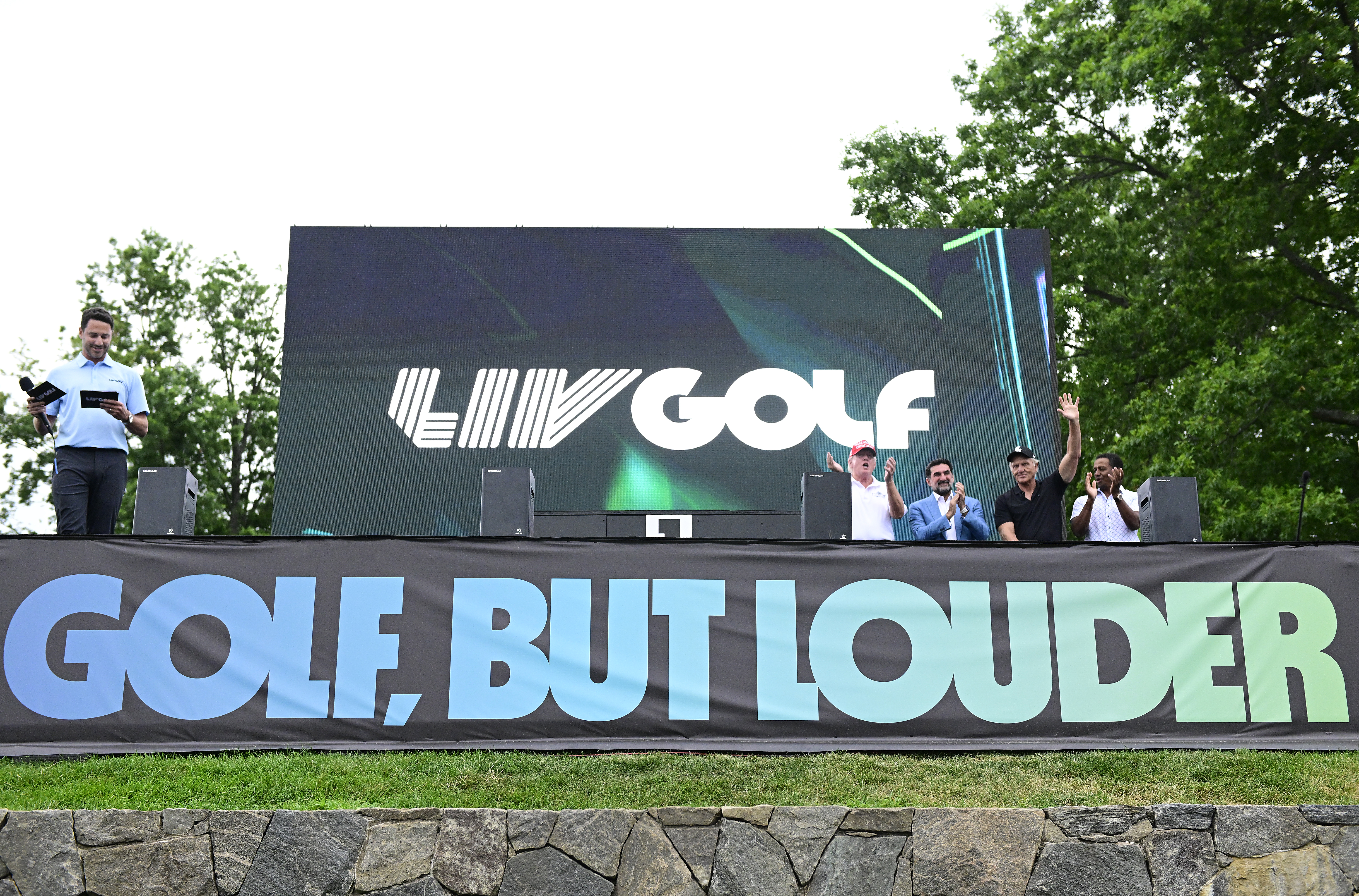 The stage at the LIV Golf Invitational - Bedminster at Trump National Golf Club in New Jersey.
