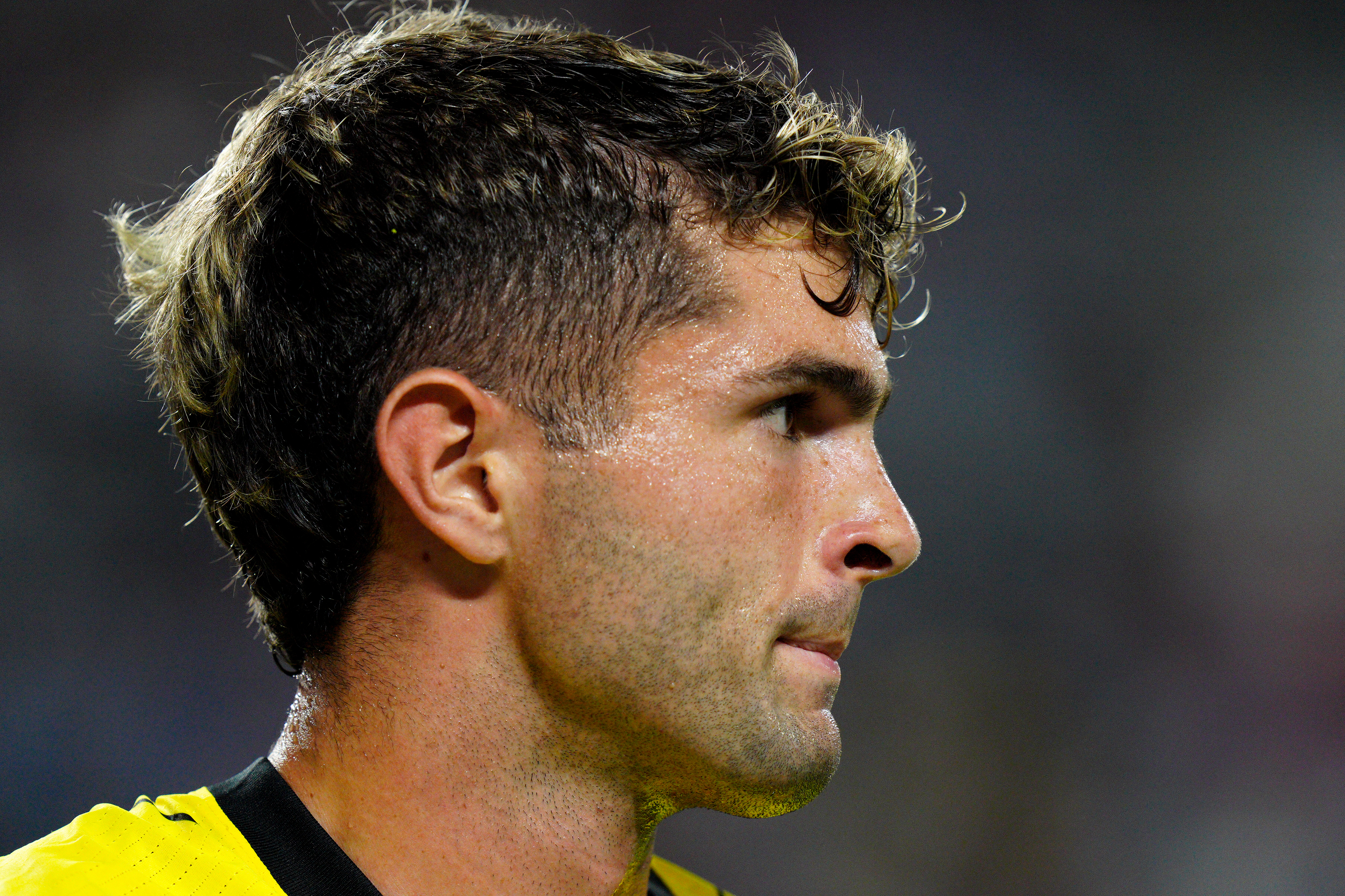 The side profile of US Soccer star Christian Pulisic.