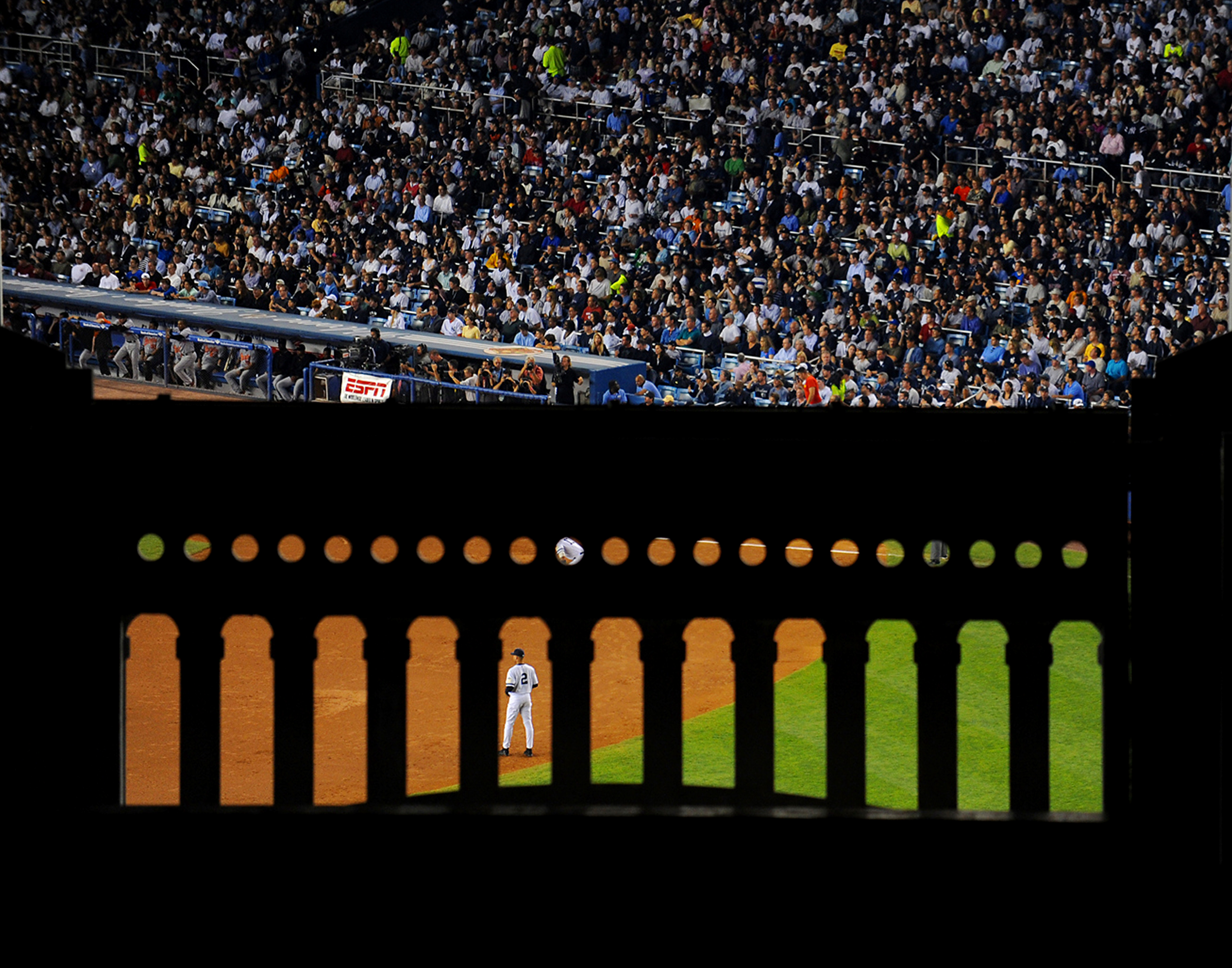 A view through the iconic frieze at Yankee Stadium.