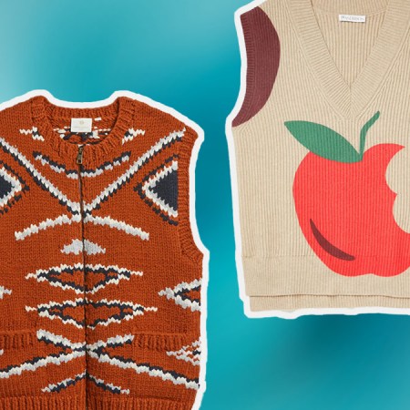 A collage of the best sweater vest for men in 2023 on a blue background