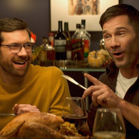 Billy Eichner and Luke Macfarlane in "Bros"