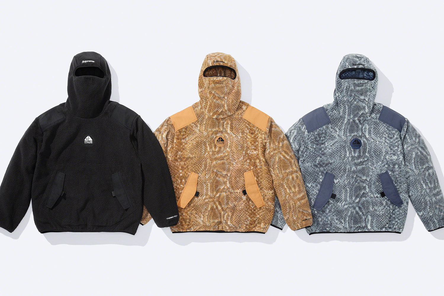 a collage of Supreme x Nike ACG hoodies on a light grey background