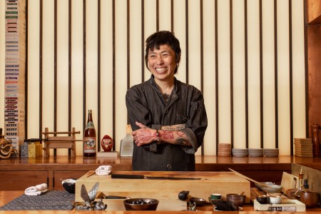Chef Yoshi Okai, of Austin, Texas, restaurant Otoko, seen smiling and crossing his arms