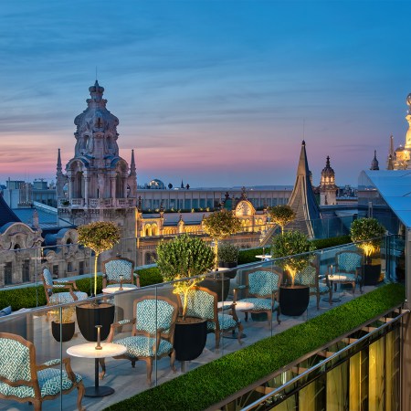 A view of Budapest at sunset from the Duchess, a rooftop cocktail bar at the Matild Palace hotel. It's one of the best places for food and drink in the Hungarian capital.