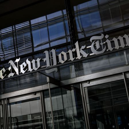 A shot of the entrance to The New York Times Building.