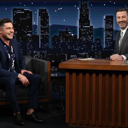 Zac Efron talking to Jimmy Kimmel.