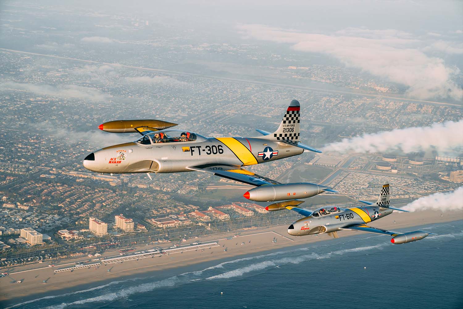 "Wired" and "Scratch" flying over show center in Huntington Beach