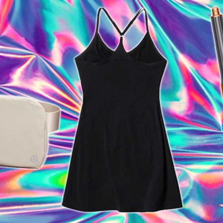 Best Gifts for Women in 2023 include the lululemon belt bag, Outdoor Voices Exercise Dress and Dyson Airwrap on a colorful background