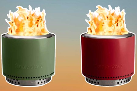Two Solo Stove Yukons on a blue/yellow background