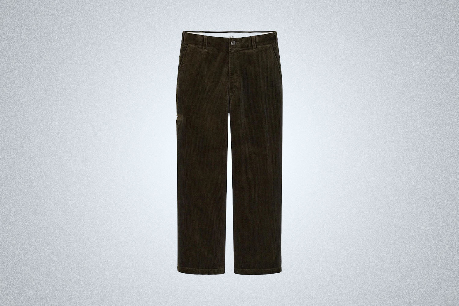 The Uniqlo U U Corduroy Wide-Fit Work Pants on a gray background