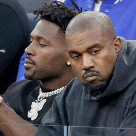 Antonio Brown and Kanye West attend Super Bowl LVI.