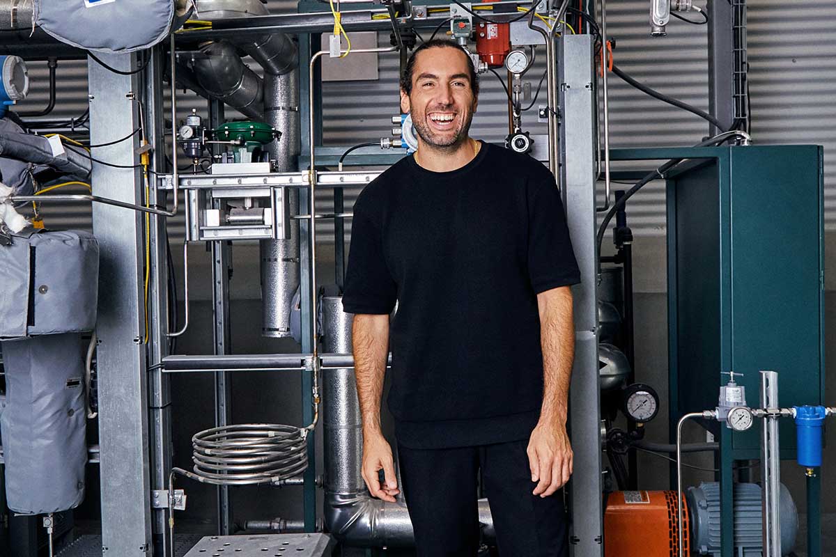 Gregory Constantine, CEO and Co-Founder of Air Company, at his company's tiny Brooklyn garage/office