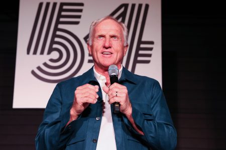 Greg Norman, CEO and commissioner of LIV Golf, speaks during a welcome party.