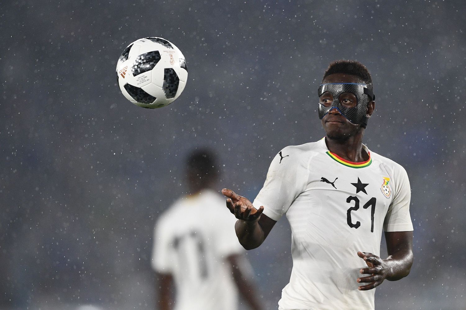 a player in a white soccer jersey