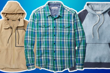 a collage of Outerknown Semi-Annual Sale products on a sea-blue background