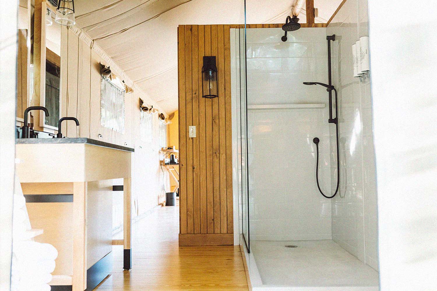 View of a bathroom inside one of the tents